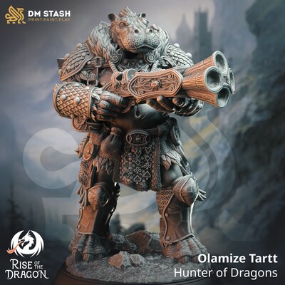 Giff dragon-hunter from DM Stash's Rise of the Dragon set. Total height apx. 50mm. Unpainted resin miniature - image1